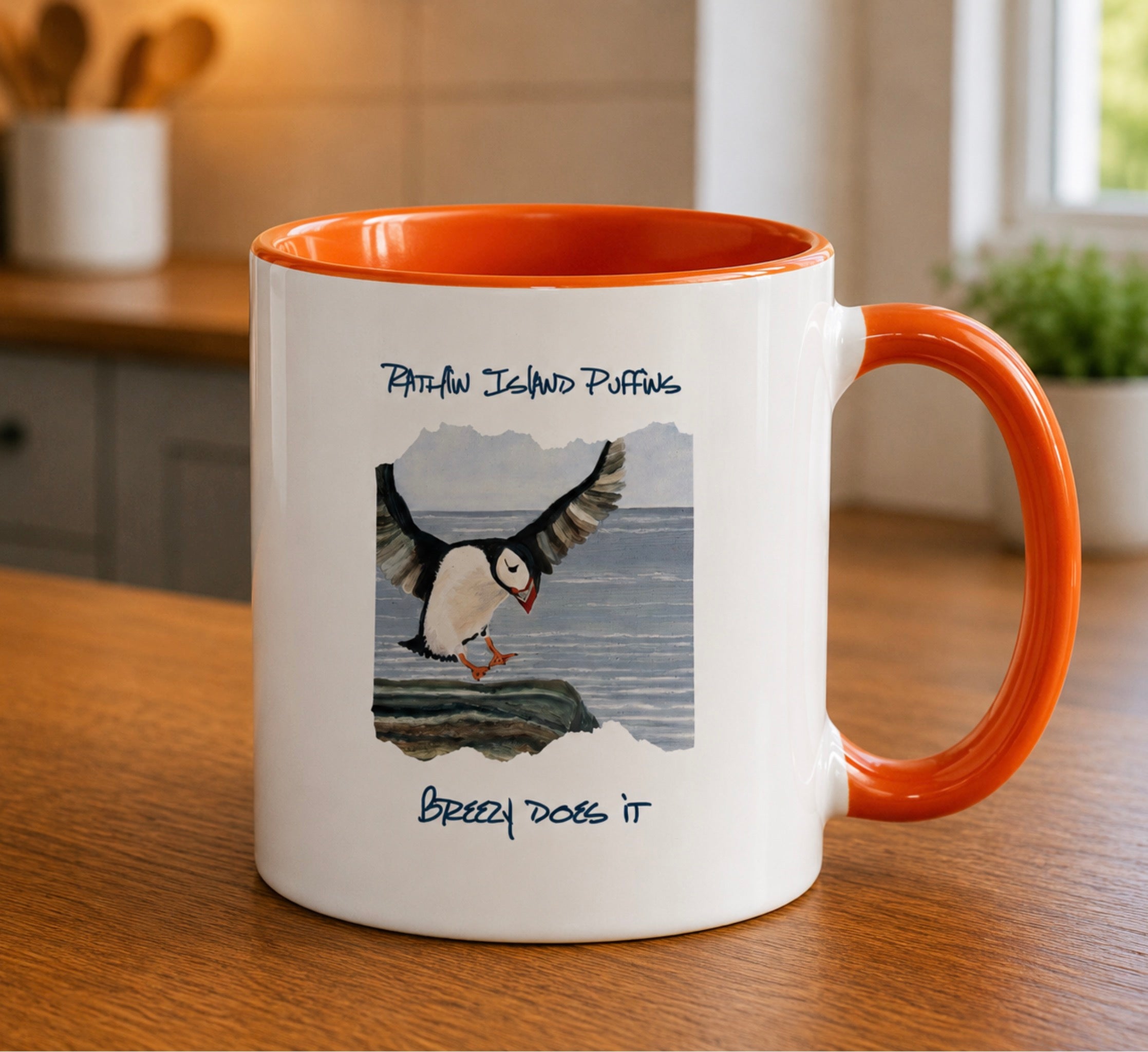 Rathlin Island Puffin Mug Orange